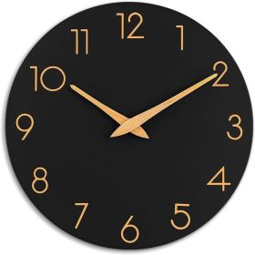 Wall Clock Modern Wall Clocks Battery Operated, Silent Non Ticking Clock Decorative for Kitchen, Bathroom, Bedroom (Black Gold)