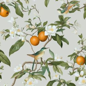Floral Wallpaper Peel and Stick, Beige/Orange/Green Bird Leaf Contact Paper 17.5in x 118in