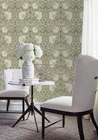 Vintage Floral Wallpaper Peel and Stick Botanical Sage Green/Yellow Wall Murals Home Kitchen Bedroom Decor by William Morris 17.3in x 9.8ft