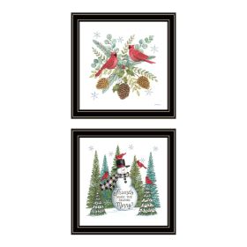 Trendy Decor 4U 2- Piece Vignette Friends Make the Season Merry Black Framed Wall Art for Living Room