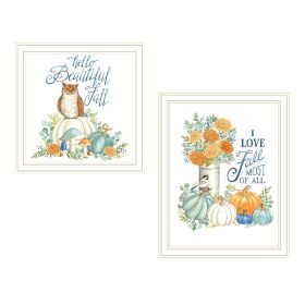 Trendy Decor 4U 2- Piece Vignette I Love Fall Most of All White Framed Wall Art for Living Room, Bedroom Wall Art Print for Home Decor by Deb Str