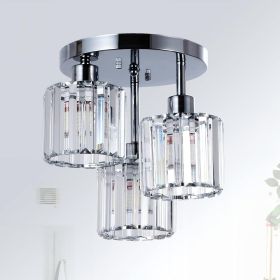 Semi Flush Mount Ceiling,3-Light Kitchen Mount,Hallway Light Fixtures Ceiling With Clear Crystal Sha (Option: Silver)