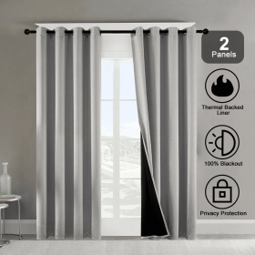 Polyester Grommets Thermal Insulated With Coated Lining 52 In. W X 84 In. L Indoor Blackout Curtains 3 Colors Available,Set Of 2 (Option: Gray)