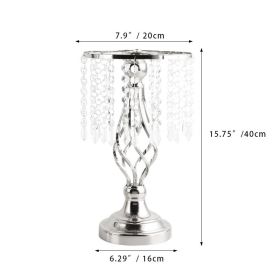 Ins Luxury Metal Candle Holders with Crystal Flowers Vase Candlestick Table Centerpieces Wedding Table Candle Stand Wedding Prop (Color: Silver-S, Ships From: CN)