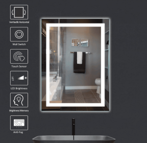 Triple Color Temperature/LED/RGB Smart Touch Control Bathroom Mirror with Tempered Glass, Adjustable Light, Fog & Shatterproof, Memory Function (S3R13874UL55"x30": S3R151101UL60"x40")