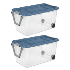 Extra Large Storage Bin, 160 Quart Wheeled Clear Plastic Storage Container with Handle, Gray, Pack of 2 (Color: Clear / Blue)