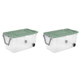 Extra Large Storage Bin, 160 Quart Wheeled Clear Plastic Storage Container with Handle, Gray, Pack of 2 (Color: Clear / Green)