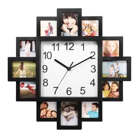 Photo Frame Clock Picture Collage 12-Picture Display Wall Clock Photowall Wall Hanging Home Decor (Color: As Shown)