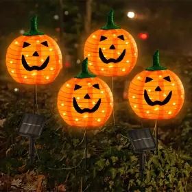 Solar Halloween Pumpkin LED Lights, Set Of 4 Big Pumpkin Stake Lights 2 Modes For Outdoor Halloween Pathway Yard Garden Decoration (Option: WarmWhitePumpkin4pcs)