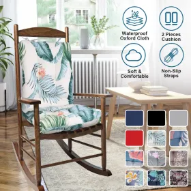 Waterproof Rocking Chair Cushion Upper And Lower Back And Seat Sets With Non-Slip Ties Oxford Cloth Surface Polyester Filling Comfortable For Ind (Option: BeigeColorLeafPro)