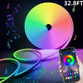 16.4/32.8Ft Neon Rope Lights,Flexible Led Rope Lights Control With App/Remote,Multiple Modes Rope Lights,Music Sync Light Strip For Bedroom (Option: 328FT)